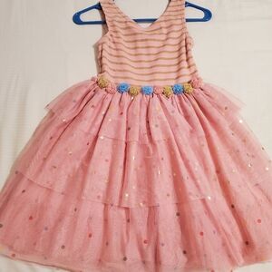 Mini Boden Pink Dress with Gold Metallic Stripes